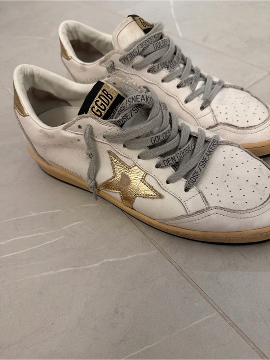 Golden Goose Shoes - Golden Goose Ball Star White Leather Sneakers with Gold Star Accent